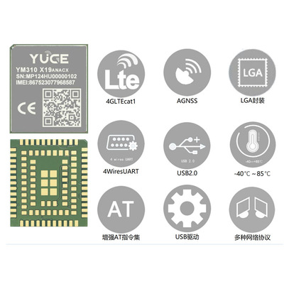 域格移芯平台Cat.1+GNSS定位二合一海外频段通信模块YM310 X19