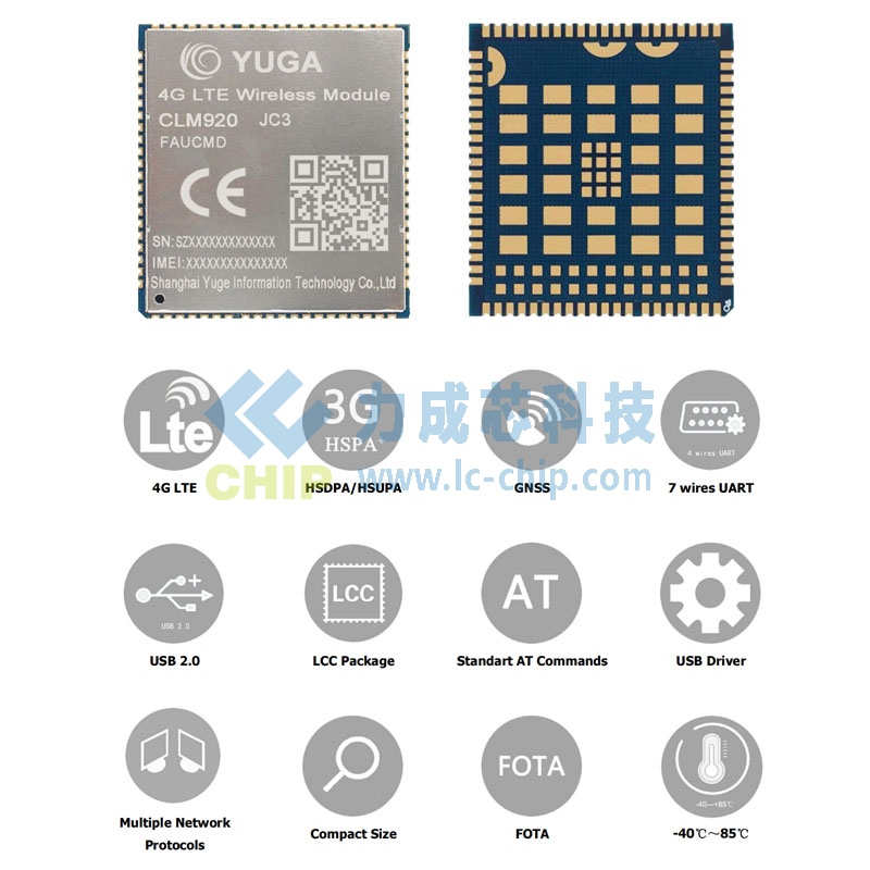 域格CLM920-JC3F ASR1803SC LCC 4G Cat4通信模组