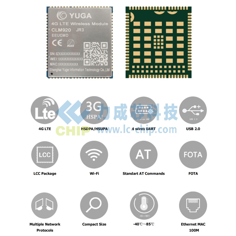 域格CLM920-JR3 ASR1803内置WiFi以太网Cat4通信模块 国内欧美多频段工业4G模组