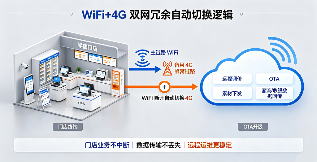 智慧零售WiFi+4G双网冗余自动切换逻辑框图