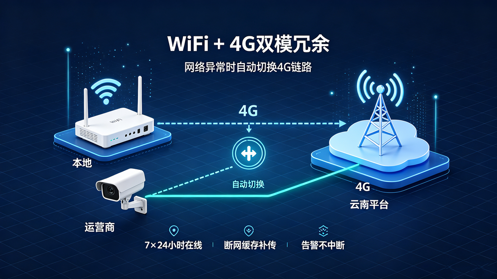 WiFi4G双模双网冗余切换安防终端通信原理