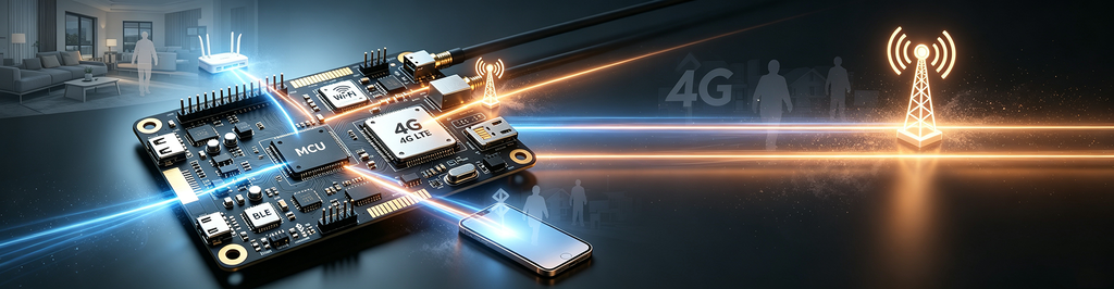 WiFi+蓝牙+4G三模合一，智能网关PCB主板通信链路示意图，域格YM310 CLM920 CLR970 4G模组