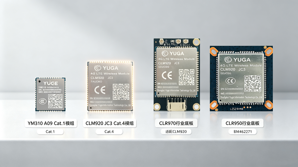 域格4G硬件产品矩阵 YM310 A09 Cat.1模组 CLM920 Cat.4模组 CLR970 CLR950行业底板