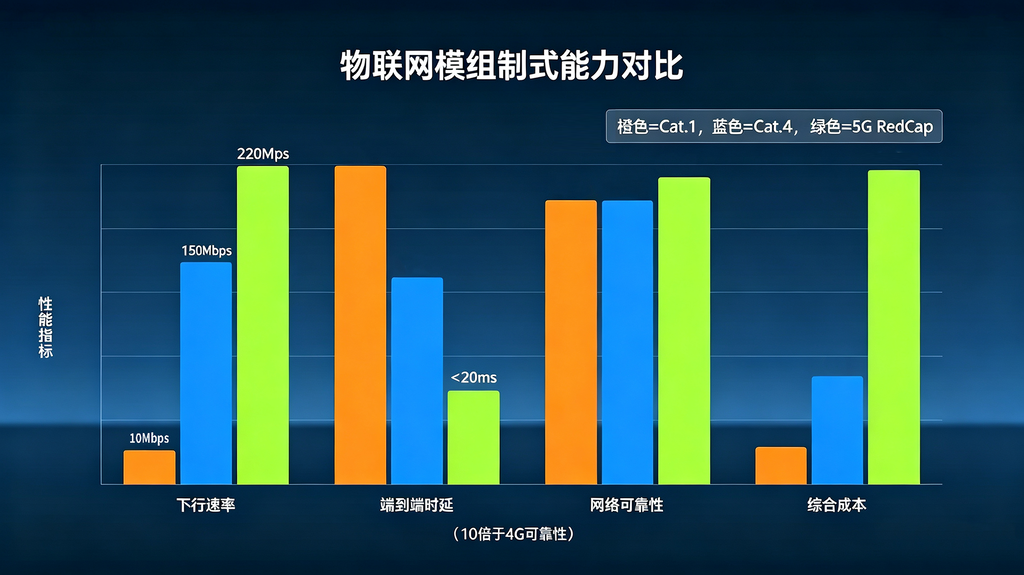 Cat.1 Cat.4 RedCap制式对比示意图